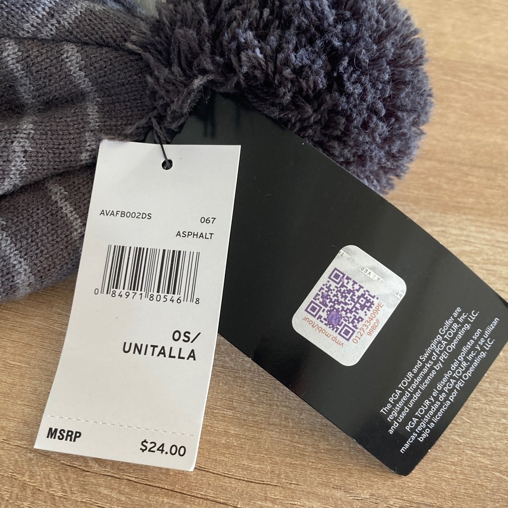 NWT PGA Tour Laser‎ Pattern Beanie with Pom Pom Color: Asphalt ONE SIZE - Picture 5 of 8